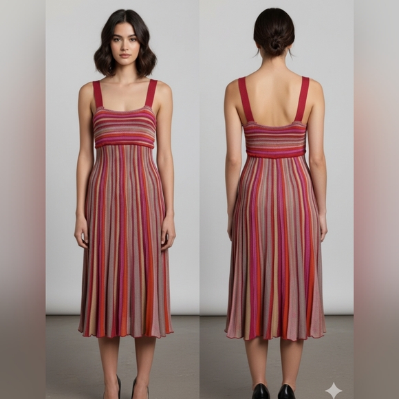 MISSONI STRIPPED SQUARE‎ NECK MIDI DRESS WOMEN'S 4